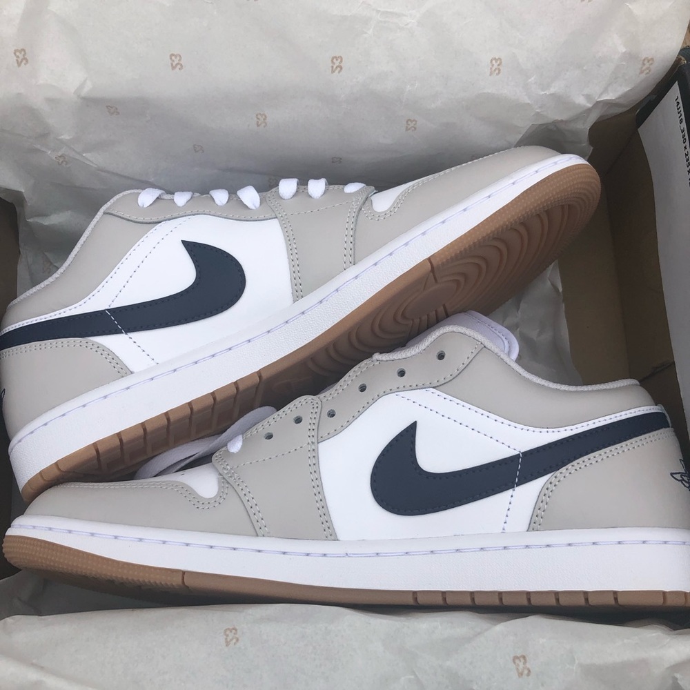 Air Jordan 1 Low Nike Gray and White Low-Top Sneakers